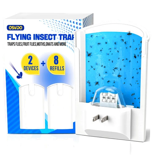 Osvdo Flying Insect Trap, Indoor Plug-in Fly Trap for Home, Mosquito Killer Indoor Gnat Moth Catcher with Night UV Light, Mosquito Attractant Fly Bug Zapper for Home, Office (2 x Devices & 8 x Refills)