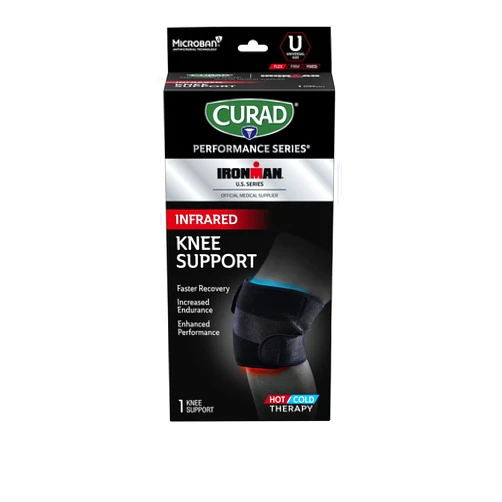 CURAD Performance Series IRONMAN Infrared Knee Support with Hot/Cold Therapy, Elastic, Adjustable Brace with Removable Reusable Gel Compress for Knee Pain Management, Powered by CELLIANT Technology