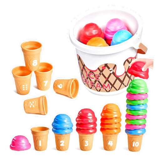 JoyCat Ice Cream Preschool Learning Activities Counting and Color Sorting Set Stacking Toys for Kids 1-5, Educational Fine Motor Skills Toys, 30PCS Math Manipulatives, Easter Basket Stuffers
