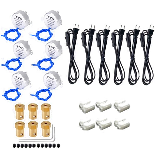 NAIVE BLUE 6PCS Synchronous Synchron Motor Turntable Motor 50/60Hz AC100~127V CCW/CW 4W with 7mm Flexible Coupling Connector and 6ft Power Cord Switch Plug for Cup Turner,Cuptisserie,or Guide Motor (2.5-3RPM)