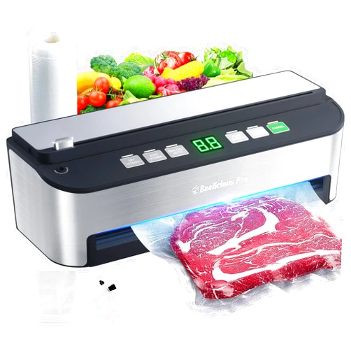 Beelicious Pro Vacuum Sealer Machine, Beelicious® 85KPA Fully Automatic 8-IN-1 Food Sealer with Bags Storage, Build-in Cutter, Moist Mode and Air Suction Hose | Digital Countdown | Sous Vide
