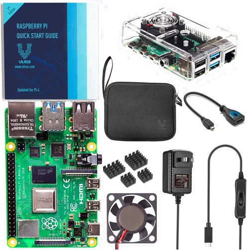 Vilros Basic Starter Kit for Raspberry Pi 4 with Fan Cooled ABS Case includes Raspberry Pi 4 Board and 7 Accessories (2GB, Clear Transparent Case)