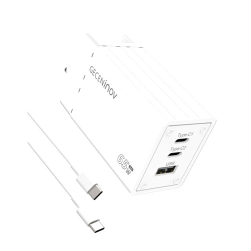 GECENinov Type C Fast Charging 65W USB C Charger GaN III,3-Port Foldable Wall Plug,with 6 Feet USB C Cable for iPhone iPad MacBook Air/Pro, Samsung Chromebook Laptop,etc