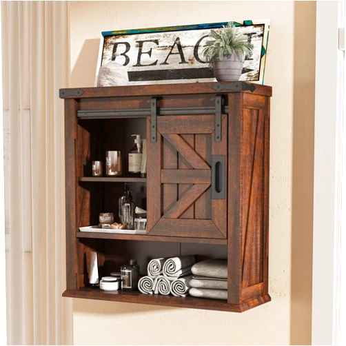 LUXOAK Farmhouse 24” Bathroom Wall Cabinet with Sliding Barn Door & Adjustable Shelf, Medicine Cabinet Wall Mounted, Storage Cabinet for Bathroom, Toilet, Kitchen, Living Room, Reclaimed Barnwood