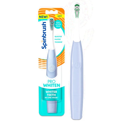 Spinbrush New PRO WHITEN Battery Powered Electric Toothbrush for Adults, Soft Bristles, Light Blue, 1 Count