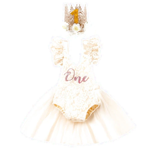 IMEKIS Baby Girl 1st Birthday Outfit Lace Tulle Romper Princess Tutu Dress Headband Shiny ONE Cake Smash Photo Shoot Clothes