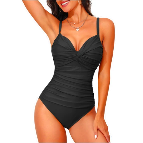 Firpearl Underwire Swimsuits for Women Ruched Tummy Control One Piece Bathing Suits Push Up Twist Front Swimwear
