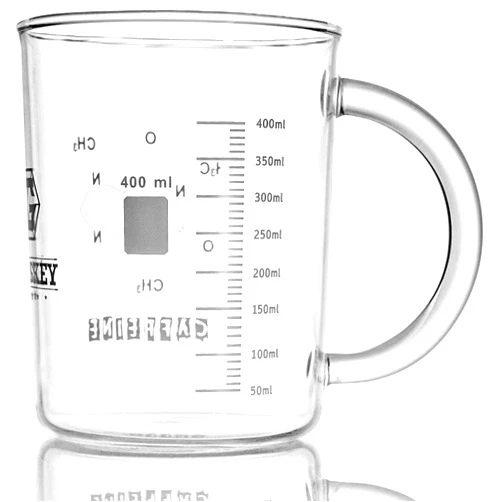 GLASKEY Caffeine Beaker Mug,16 oz Anti-dripping Borosilicate Caffeine Mug,Cool Coffee Mugs with Handle,Chemistry Mug,Measuring for Coffee,Tea,Hot and Cold Beverage