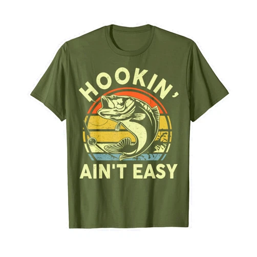 CAT Funny Bass Dad Hookin Aint Easy Dirty Adult Humor Fishing T-Shirt