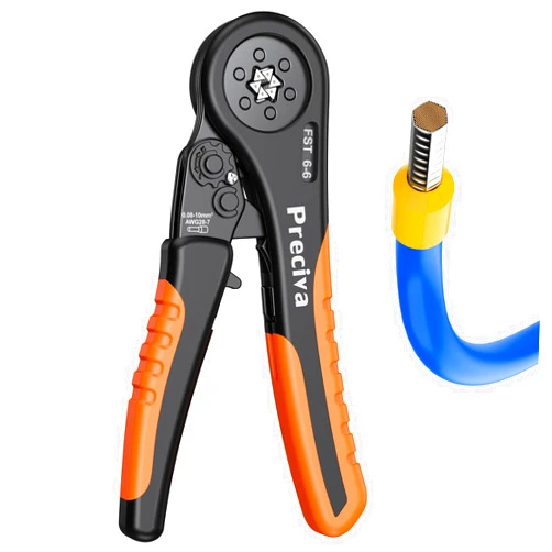 Preciva Hexagonal Ferrule Crimping Tool, AWG 28-7(0.08-10mm²) Crimper Plier Adjustable Ratcheting Wire Crimping Tool