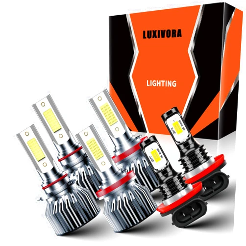 LUXIVORA Compatible For Nissan Rogue 2008-2014 Combo 9005 High Beam+H11 Low Beam+H8 Fog Light Bulbs, 40000LM Brightness 500% Brighter 6500K White, 12000PRPM Cooling Fan, Pack of 6