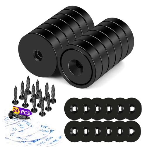 TRYMAG Rare Earth Magnets, 12 Pack Neodymium Cup Magnets with Holes for Hanging, 40LB Strong Magnets with Countersunk Hole Steel Capsule, Powerful Disc Magnets with Screws for Wall Mounting, Cabinet