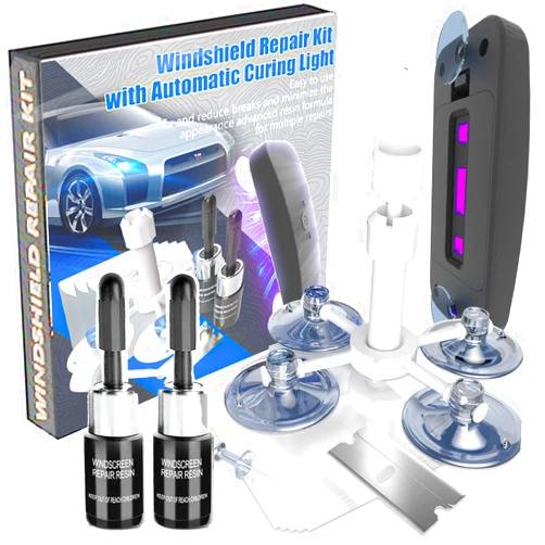 WD-40 Windshield Repair Kit, 2 PCS Windshield Crack Repair Kit with Suction Cup Curing Light, Automotive Nano Fluid Vehicle Windscreen Tool, Glass Repair Kit for Chips and Cracks