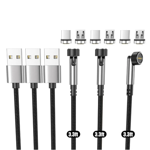 N. NETDOT Gen12 Micro USB and USB-C Magnetic Charging Cable [3.3ft,3 Pack Black], Fast Charging Data Transfer Cable Compatible with Smartphones,Headphones,Kindle and More