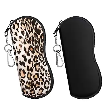 MoKo Sunglasses Soft Case 2 Pack, Ultra Light Portable Neoprene Zipper Glasses Case, Eyeglass Safety Pouch Box with Belt Clip Black + Leopard