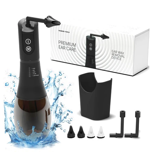 WONDER FAMILY Electric Ear Wax Removal Tool Kit - 5 Modes Ear Cleaner for Safe & Effective Ear Wax Removal - Waterproof Ear Cleaning Kit with Timer, Basin & 4 Tips - Earwax Removal Device for Adults (Universal)