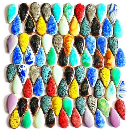 Ricytnig 200g Ceramics Mosaic Tiles Random Color Raindrops Shape Mosaic Ceramics Pieces for DIY Crafts Home Decoration(18x28mm)