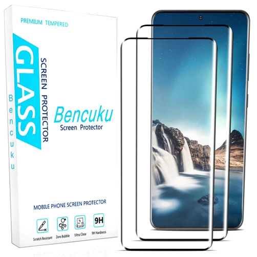 HPTech [2-Pack] Screen Protector for Samsung Galaxy S20 Ultra Tempered Glass, 3D Curved Full Screen Coverage, Scratch-Resistant, High-Definition