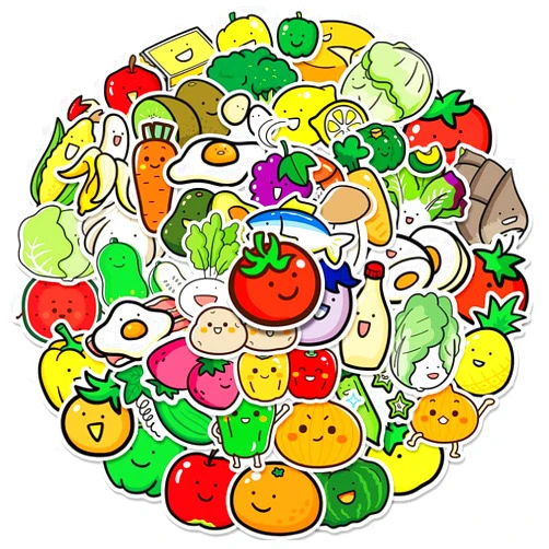 Qaxrocyn Simple Cartoon Fruit Stickers for Boys Kids Girls Teens, Cartoon Waterproof Vinyl Stickers for Laptop Hydroflasks Water Bottle Bike Notebook Cup Helmet Phone Scrapbook, Cute Decals Pack[Fruit-50Pcs]