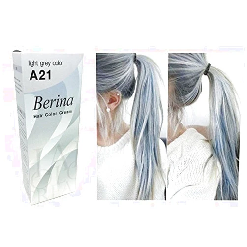 Berina A21 Light Grey Silver Permanent Hair Dye Color Cream Unisex - Punk Style