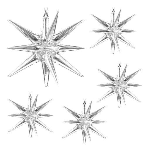 BANBALLON 5 Pack 12 Point Foil Cone Balloons Starburst Cone Mylar Balloons Large Explosion Star Balloon for Wedding Birthday Party Photo Booth Decoration Supplies, Silver