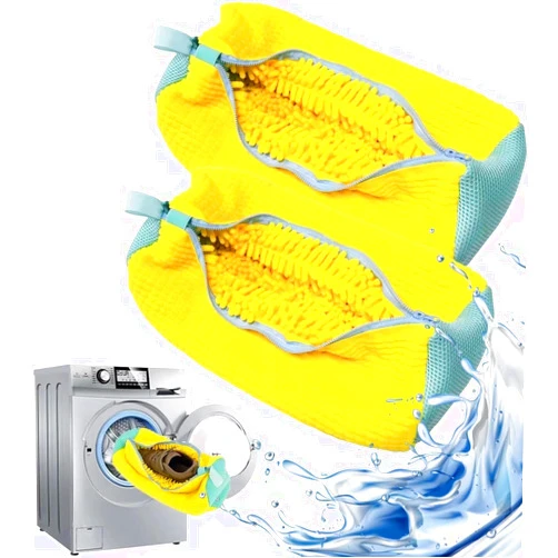 DDcaboWashing machine shoe bag, dryer and washing machine specific shoe bag, reusable shoe bag for all shoe types and sizes (2 yellow pieces)