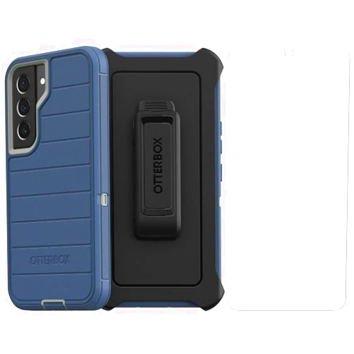 OtterBox Samsung Galaxy S22 (Only) - Defender Series Case - Fort Blue - with Screen Protector - Holster Clip Included - Microbial Defense Protection - Non-Retail Packaging