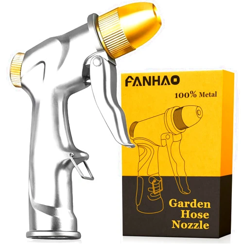 FANHAO Upgraded Garden Hose Nozzle Sprayer, 100% Heavy Duty Metal Handheld Water Nozzle High Pressure in 4 Spraying Modes for Hand Watering Plants and Lawn, Car Washing, Patio and Pet
