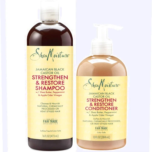 SheaMoisture Shea Moisture Jamaican Black Castor Oil Clarifying Shampoo & Conditioner - Strengthen & Restore Sulfate-Free Shampoo & Conditioner Set with Shea Butter, ACV, and Peppermint Oil for Hair (2 Piece Set)