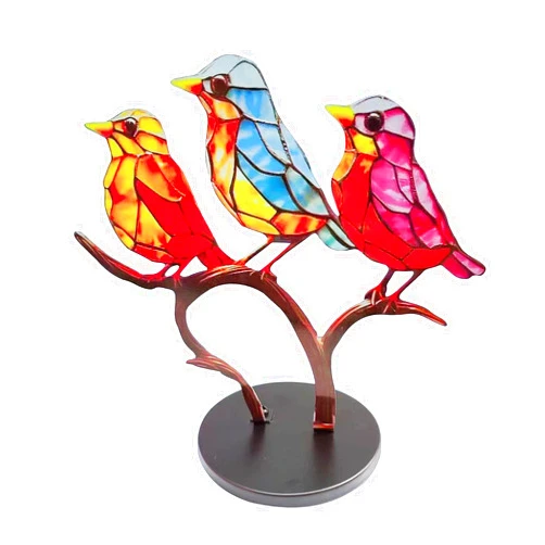 SVICCOOKQ Stained Glass Birds on Branch Desktop Ornaments Metal Birds Craft Statue Ornaments,Multicolor Hummingbird Craft Statue Bird Figurines Sculpture for Home Decor.(3)