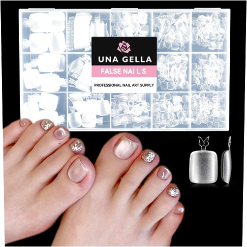 UNA GELLA Toe Nail Tips 504Pcs - Full Cover Matte Squavol Toe Nails Soft Gel Pre-file Gel Toe Nail Tips For Toe Nail Extensions Home DIY Nail Salon Soak Off 15 Sizes