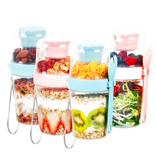 Vtopmart 4 Pack 27oz Yogurt Parfait Cups with Lids and Spoons, Overnight Oats Containers, Reusable Topping Compartment for Breakfast with Yogurt, Cereal or Oatmeal On-the-Go