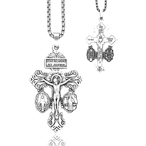 Orgcity Pardon Cross Necklace with Stainless Steel Rosary Beads, Christian Easter Gifts, Cruz Del Perdon Catolica with St Benedict and Milagrosa Medal,Rood Del Perdon,Regalo Religioso Católico De Para Hombres Y Mujeres