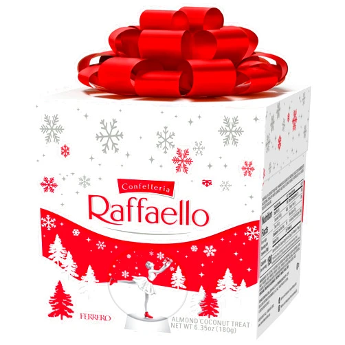 Ferrero Rocher Raffaello, Premium Creamy Almond and Coconut Treat, Holiday Gift Box with Bow, 18 Individually Wrapped Treats, 6.35 oz