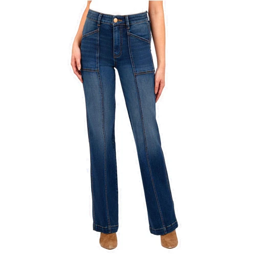 KUT from the Kloth Women's Jodi High-Rise Wide Leg Front Patch Pockets in Energy