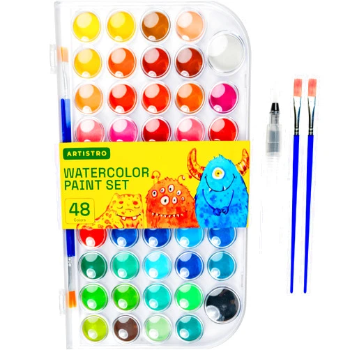 ARTISTRO Washable Watercolor Paint Set 48 Colors with 2 brushes, Refillable Water Brush Pen and Palette, Water Color Paint Set for Kids, Adults, Beginner Artists (1)