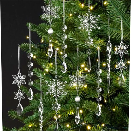 Doradubo 18pcs Crystal Christmas Ornaments for Christmas Tree Decorations,Acrylic Hanging Snowflake and lcicle Ornaments with Drop Pendants for Christmas Holiday and Home Party Decor