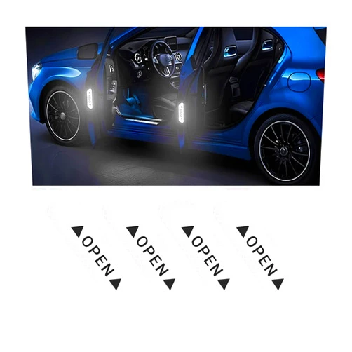 AUKEPO 4PCS Reflective Open Warning Stickers for Car Door, Night Visibility Auto Safety Prompt Decals, 3.6 Inch Anti-Collision Protective Strip Tape, Car Accessories Universal for Truck, SUV, Van (Silver)