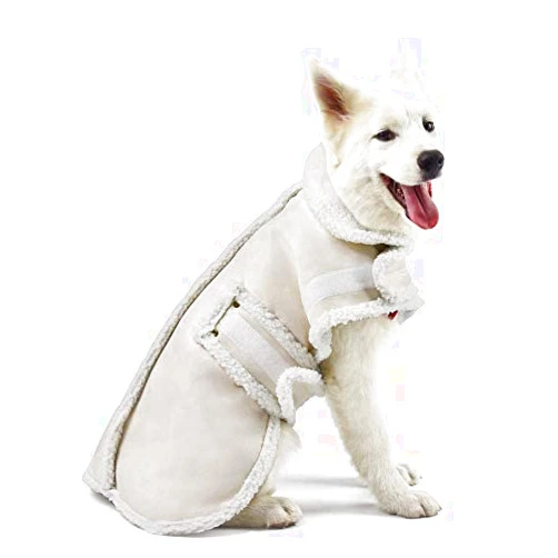 XUANQIFC Dog Winter Jacket, Warm Windproof Dog Sweaters for Small Dogs, Thick Apparelf Fleece Dog Coat for Medium Large Dogs (Large) Beige