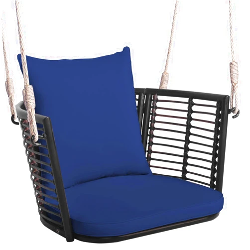 Tangkula Outdoor Metal Porch Swing, Single Person Hanging Seat w/Woven Rattan Backrest, 2 Sturdy Hanging Ropes, Seat & Back Cushions Included, Heavy-Duty Swing Chair for Front Porch, Backyard (Navy)
