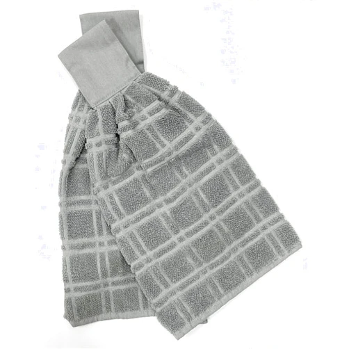 ZENVY Tie Latch Towels Set of 2 | Hanging Hand Towels Set with Hook & Loop Closure (Gray) | Made in India