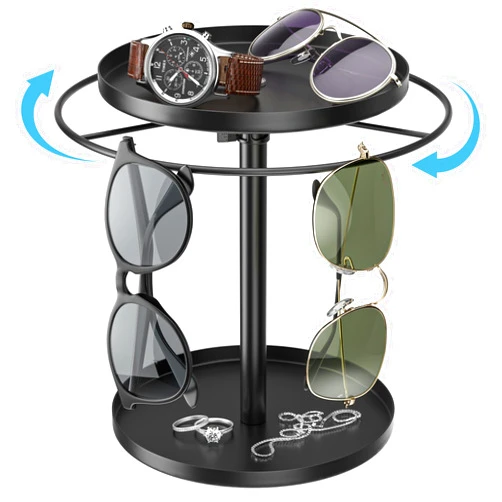 Giffgiss Rotatable Sunglass Holder Organizer, Sunglass Holder Stand with 2 Storgae Tray, Eyeglass Display Stand Holder for Multiple Glasses