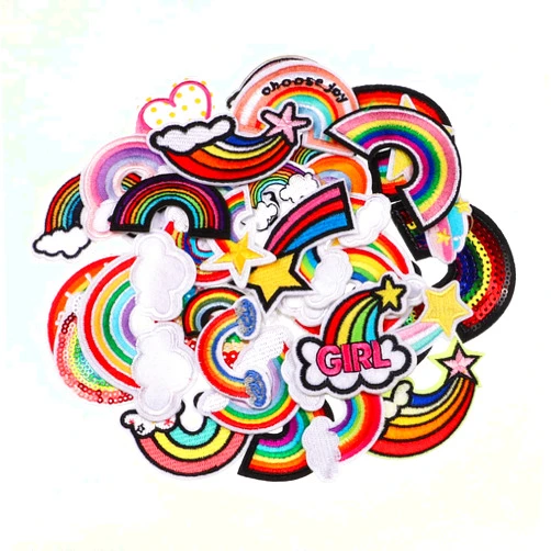 OEMOO 40Pcs Rainbow Embroidered Iron on Patch, Heart Star Smile Blingling Rainbow Patch Assorted Sewing Applique Patches for DIY Craft Clothing Backpacks Badge Accessories
