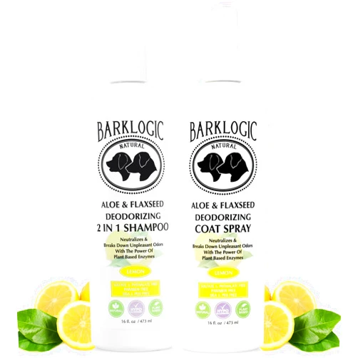 BarkLogic Deodorizing 2 in 1 Dog Shampoo and Coat Spray Kit - Naturally Derived Enzymes with Refreshing Lemon Essential Oil, No Sulfate Dog Deodorizing Formula for Sensitive and Dry Skin