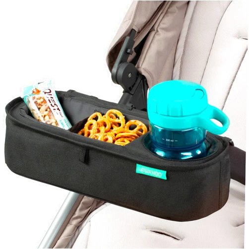 Swanoo Universal Stroller Tray with Insulated Sippy Cup Holder - Upgraded Rigid Frame Stays Upright - Exclusive Non Slip Straps Firmly Grip Stroller Bar. Universal Stroller Snack Tray Attachment
