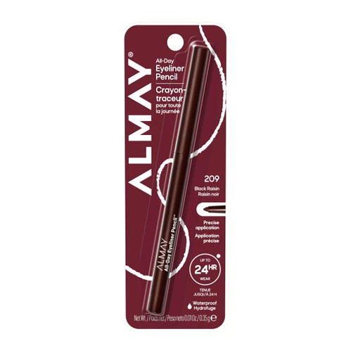 Almay All-Day Eyeliner Pencil, Hypoallergenic, Cruelty-Free, Oil-Free, Fragrance-Free, Ophthalmologist Tested, Long Wearing and Water Resistant (Packaging May Vary), 209 Black Raisin, 0.01 oz