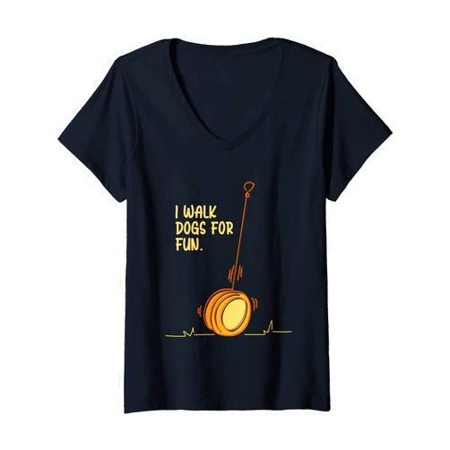 Thick Grooved Double Disk With A String Attached Womens I Walk Dogs For Fun Circular Object Yoyo Toy V-Neck T-Shirt