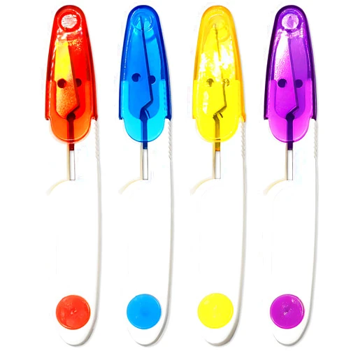 Kootinn 4PCS Compact 4 Inch U Shaped Portable Scissors with Protective Safety Cover for Yarn, Cross-Stitch, Thread, Sewing - Ideal for Craft, DIY, Stitch Trimming Snips.