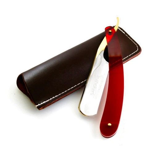 Sanguine Cut Throat Shaving Razor, Fixed Blade Straight Shaving Razor - Most Classier Razor on Amazon + Leather Pouch (Golden)
