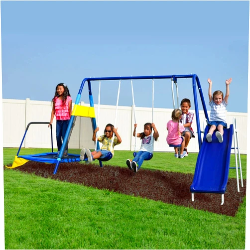 Sportspower Almansor Metal Swing, Slide and Trampoline Set with Slide